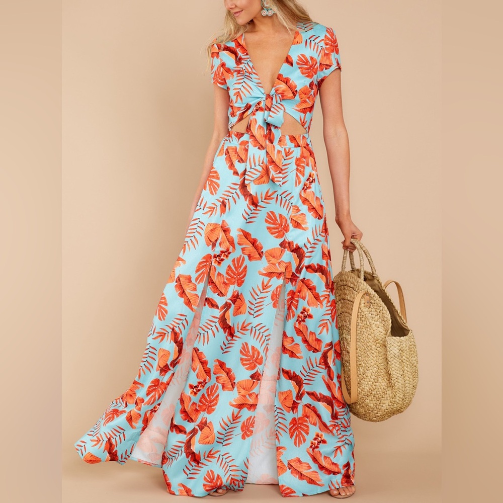 BLITHE Floral Print Maxi Dress - Blue and Orange